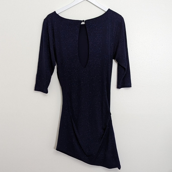 Alice + Olivia Navy Sparkly Medium Dress With Asymmetrical Hem - Picture 9 of 9